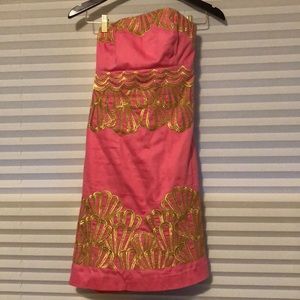 Lilly Pulitzer bright pink and gold dress